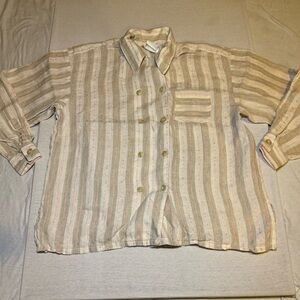 Stripped linen button up